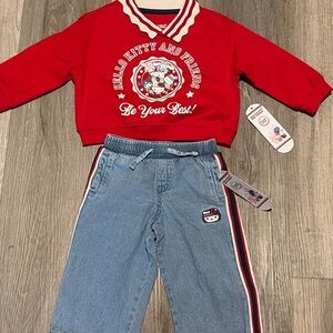 Hello Kitty New! Red Pullover with Light Blue Denim Joggers size 12 months